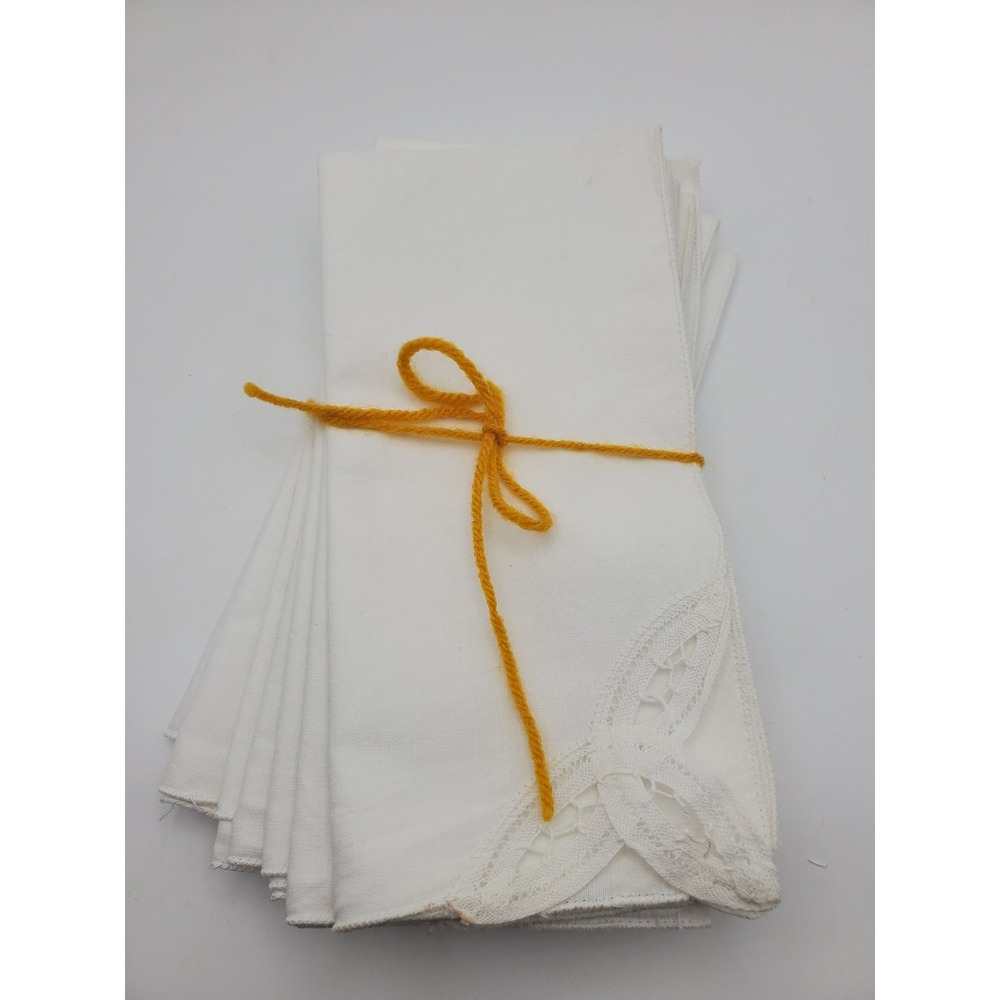 Vintage Mid-Century White Linen Cutwork Napkins - Set of 8